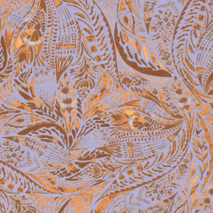 Viscose crêpe met bladeren lila/bruin  -  My Image